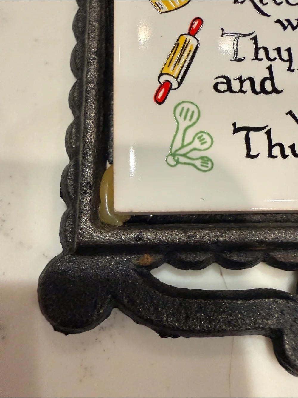 Vintage Made in Japan Kitchen Prayer Ceramic Tile Cast Iron Trivet Wall Decor